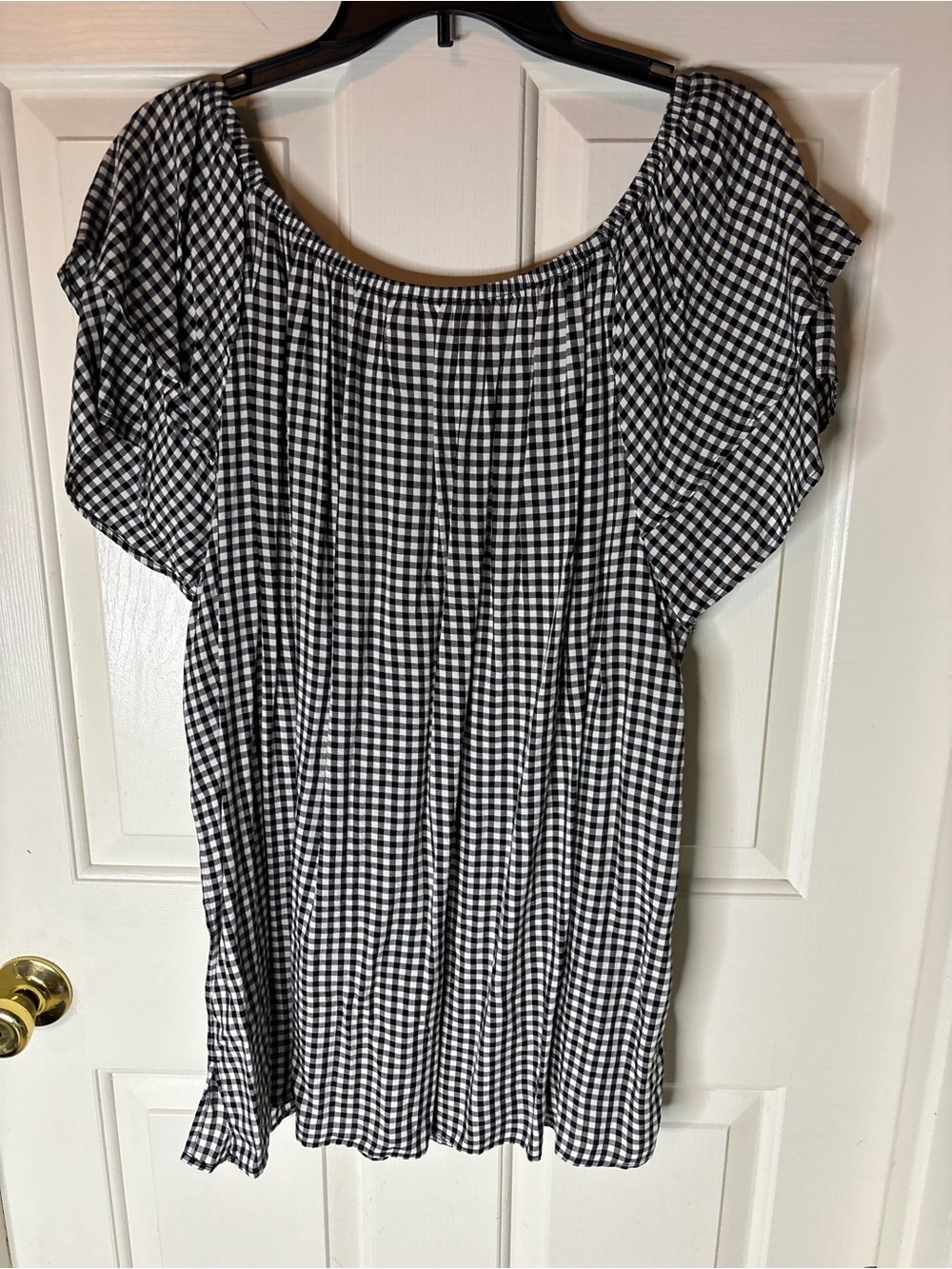 Women’s Blouse Short Sleeve Black and White Gingham Size 2X Like New - Picture 3 of 3